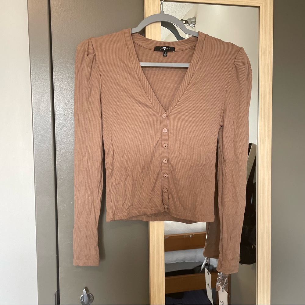 NWT 7 for all mankind tan puff-sleeve cardigan